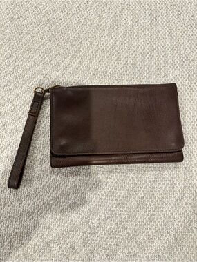 Men's Brown Leather Wristlet Clutch